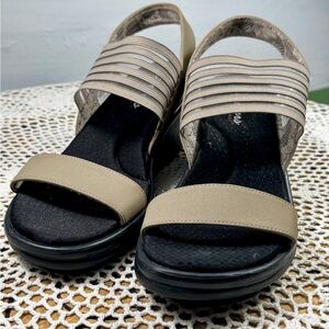 Skechers Sandals 38472 Size 10M/40 Color Taupe Retro Wedge Dress sku 3258